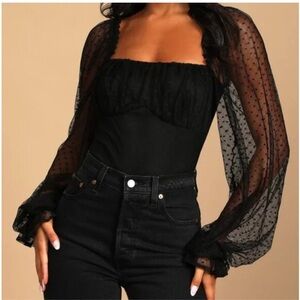 Black polkadot long sleeve lulus bodysuit